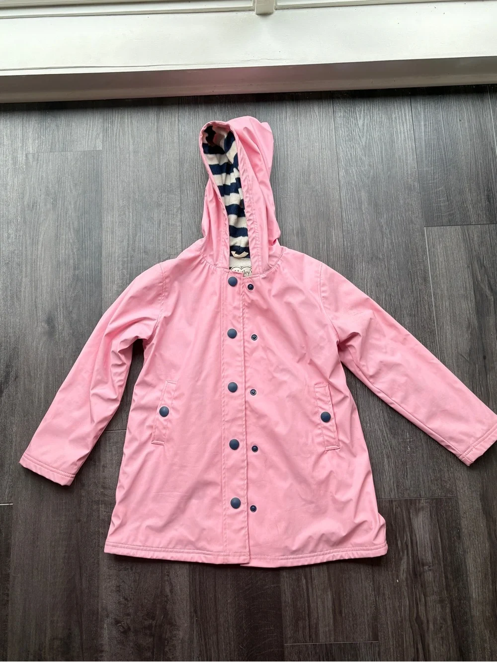 Hatley Girls Rain Jacket Coat Pink Blue Hooded Terry Lined Waterproof Size 10 🌧️